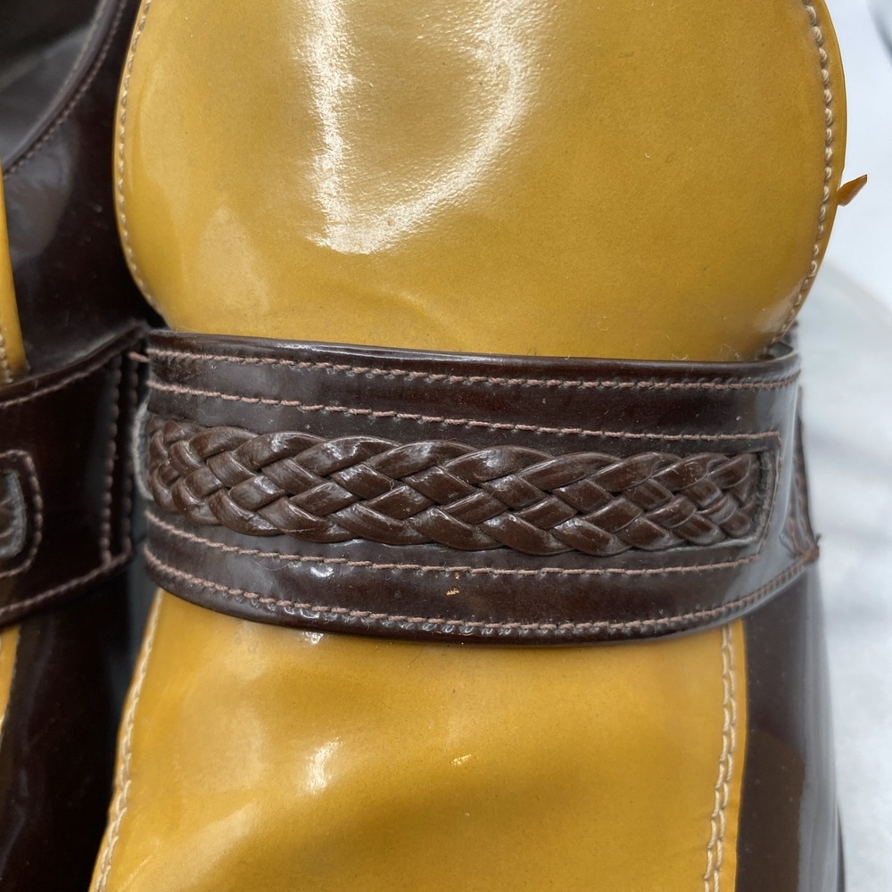 Father and Son Loafers Men's 19.5D Patent Leather Brown / Yellow Dress Shoes - Picture 9 of 16